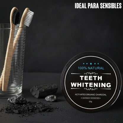 Blanqueador con carbón activo vegano + cepillo de bambú