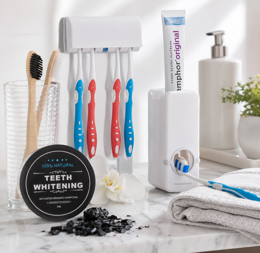 PACK DISPENSADOR DE DIENTES + BLANQUEADOR Y CEPILLO DE BAMBÚ